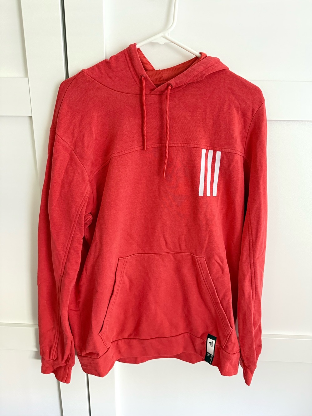 adidas Red Pullover Hoodie with White Three-Stripe Detail